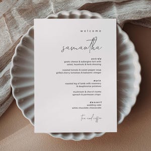 Editable Wedding Menu with Guest Name, Printable Menu Cards, Modern Minimalist Menu Templett, Bliss