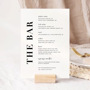 Modern Wedding Bar Menu Template, Minimalist Wedding Decor, Drinks Menu Sign, Wedding Reception Signage, #Weekend In Paris