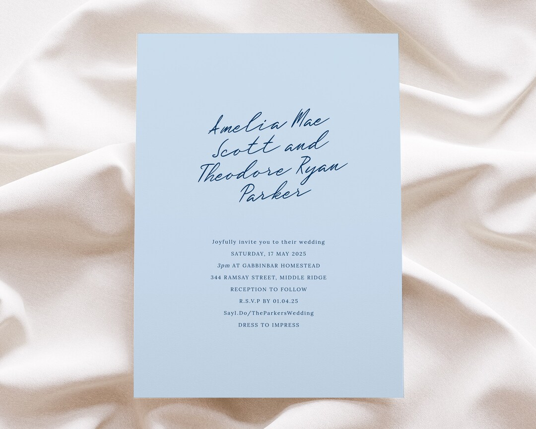 Sky Blue Wedding Invitation Printable, Blue Wedding Invites Template ...