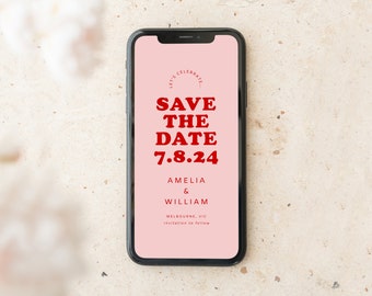 Pink Save The Date Digital Download, Engagement Save The Date Template, Electronic Save Our Date Wedding Invitation, #Sweet Thing