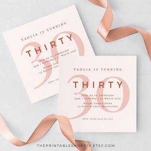Modern Birthday Invitation Template Download, Thirty Birthday Invite, 30th Party Invitations, Digital Bday Invitation