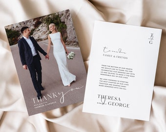 Wedding Photo Thank You Card Template, Thank You For Coming Card, Printable Wedding Thank You Photo Cards Download, Monogram