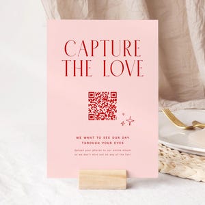 Cartello con codice QR "Cattura l'amore", modello di cartello per matrimonio moderno, cartello per album fotografico di matrimonio, download digitale, condividi l'amore, #Entourage