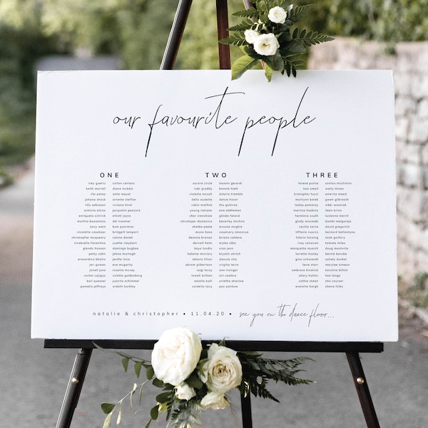 Modern Minimalist Wedding Seating Chart, Banquet Seating Chart Template, Our Favourite People, Wedding Signs, AURELIA