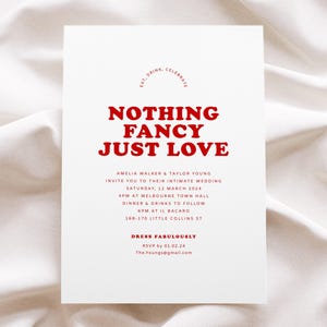 Nichts Besonderes Nur Liebe Einladung, Intime Hochzeit Einladung Vorlage, Rosa und Rot Hochzeitseinladung Download, Süße Sache