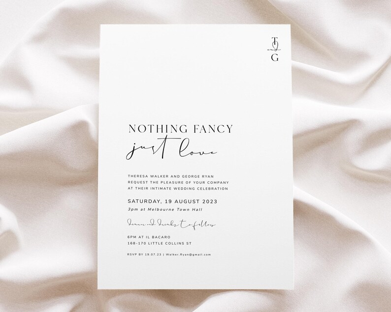 Nothing Fancy Just Love Invitation, Wedding Invite Set, Modern Wedding Invitation Template Download, Information Card, MONOGRAM image 4