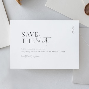 Landscape Save The Date Template, Modern Wedding Save The Dates Digital Download, Printable Wedding Stationery, Monogram