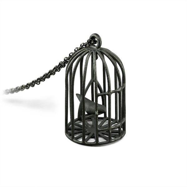 Pendentif en argent cage à oiseaux, pendentif oiseau, collier cage à oiseaux, argent 925