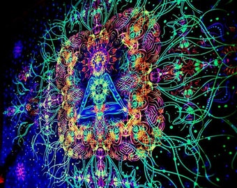 Psychedelischer Party UV Hintergrund, Yoga Spiritueller Wandteppich, Meditation Esoterik Gobelin, Visionäre Wandkunst, Schwarzlicht, Raumdeko, Wandbehang
