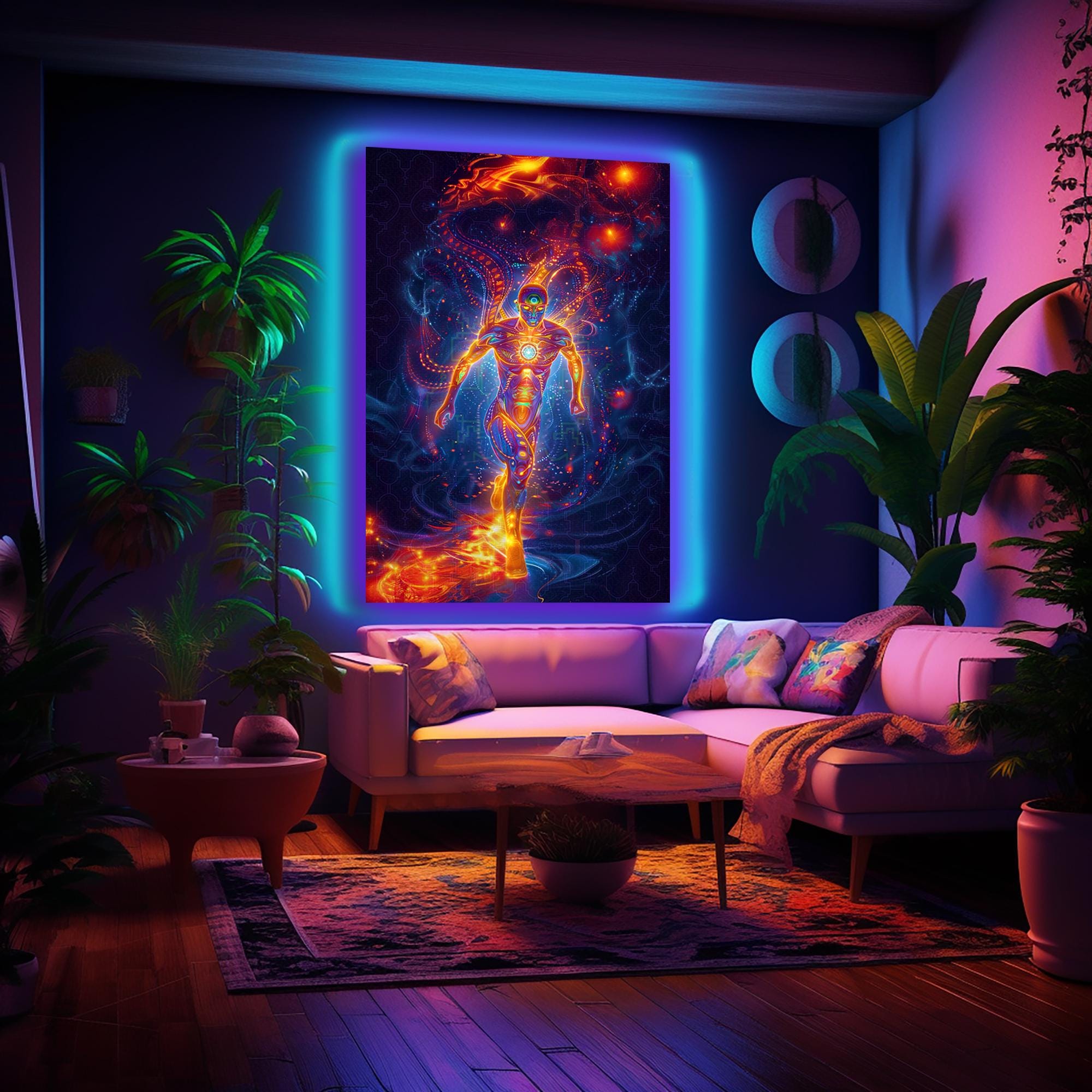 Blacklight Active Backdrop, Festival Tapestry, Neon Wall Art, Psychedelic Banner, Glow in UV Bedroom Fluorescent Poster, Art About Running