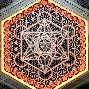 Wooden Sacred Geometry Light, Wall Decoration, Yoga Studio LED Wall Art, Mandala Meditation Wall Light, Wooden Boho Wall Decor