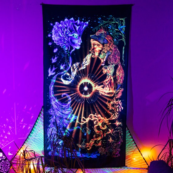 Meditation Wall Art, Psy Festival Deco, Surreal Tapestry, Unusual Gift, Meditation Art, Fractal Art, Party Decorations, Psytrance Art