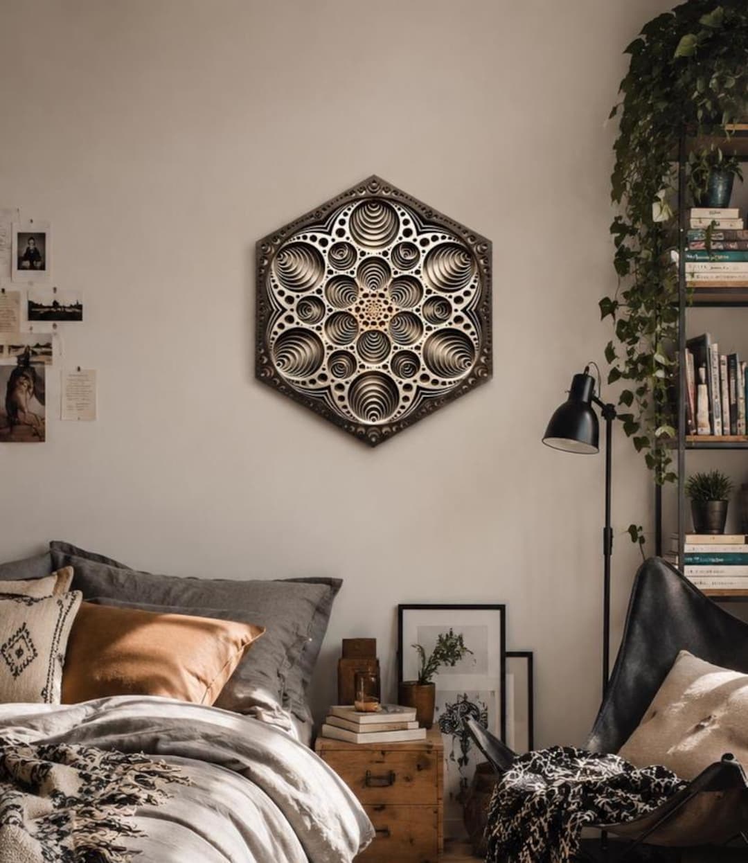 六角形☆hexagon☆雰囲気Good☆お洒落インテリア Sacred Geometry Hexagon Wall Art, Yoga Home Decor, Wooden Mandala