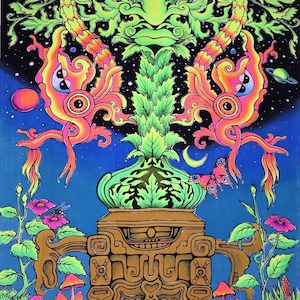 UV Active Tapestry Backdrop Blacklight Artwork Trippy Wall Hanging Hippie Psychedelic Poster Acid Painting Visionary Art Bedroom Decor