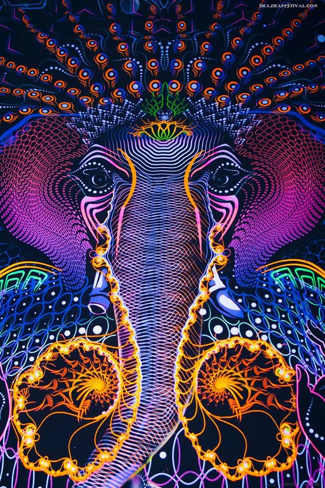 Fluorescent Blacklight Active Tapestry, UV Active Psytrance