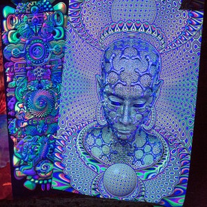 Trippy Tapestry Psychedelic Spiritual Luminokaya Psyart Nature Fractal Print Meditation Party Blacklight Tapestry Psytrance Wall hanging
