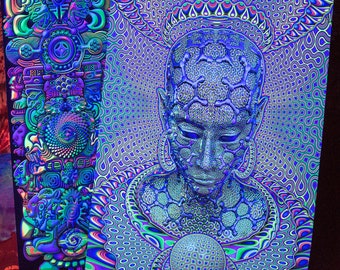 Trippy Tapestry Psychedelic Spiritual Luminokaya Psyart Nature Fractal Print Meditation Party Blacklight Tapestry Psytrance Wall hanging