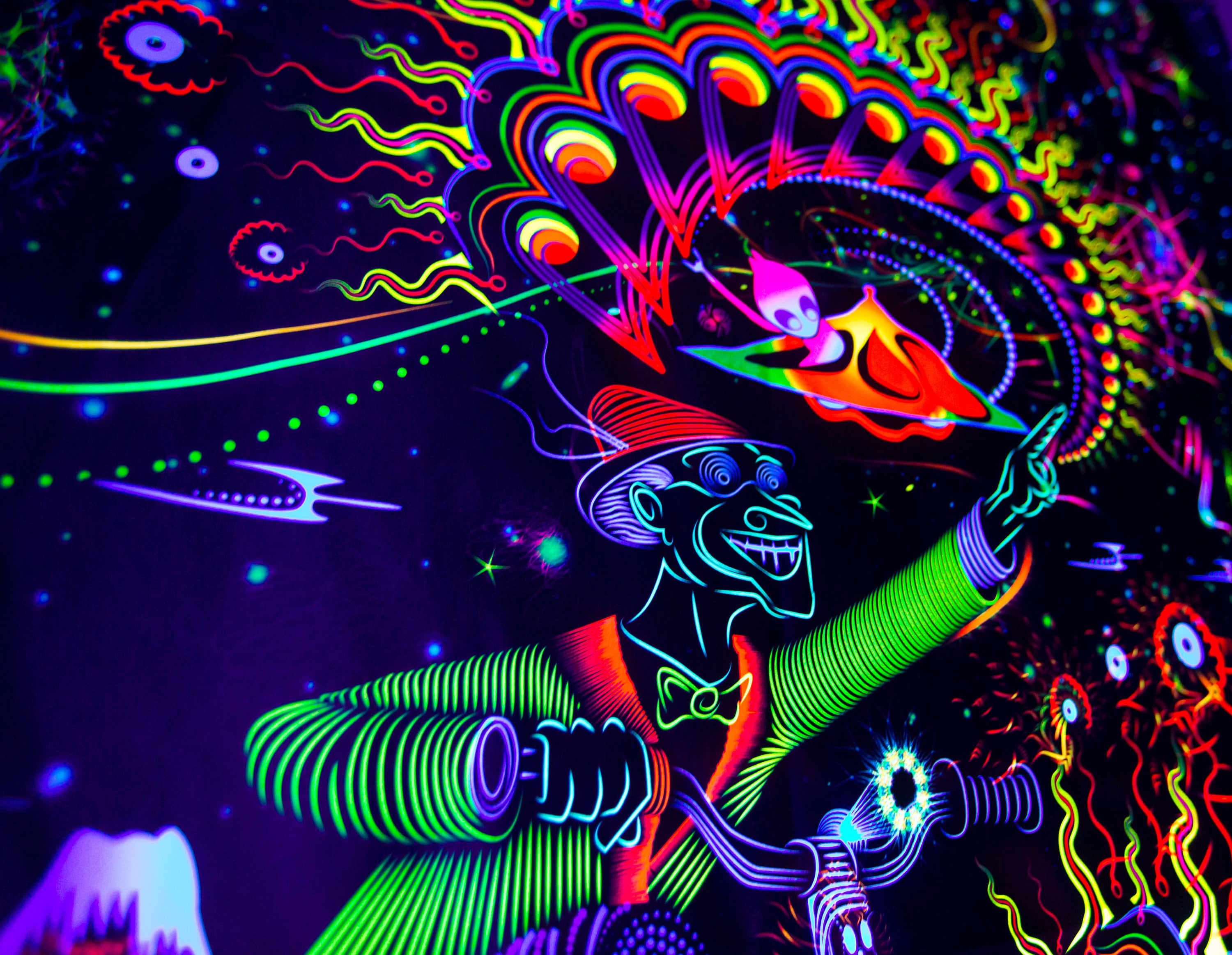 UV BACKDROP Black Light Fluorescent Glow Psychedelic Art Banner Goa Trance  Deco