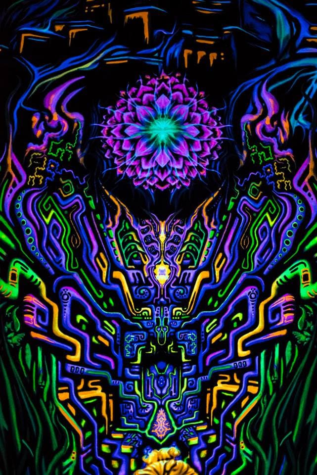 サイケトランス蛍光UV背景幕、スピリチュアルアート絵画