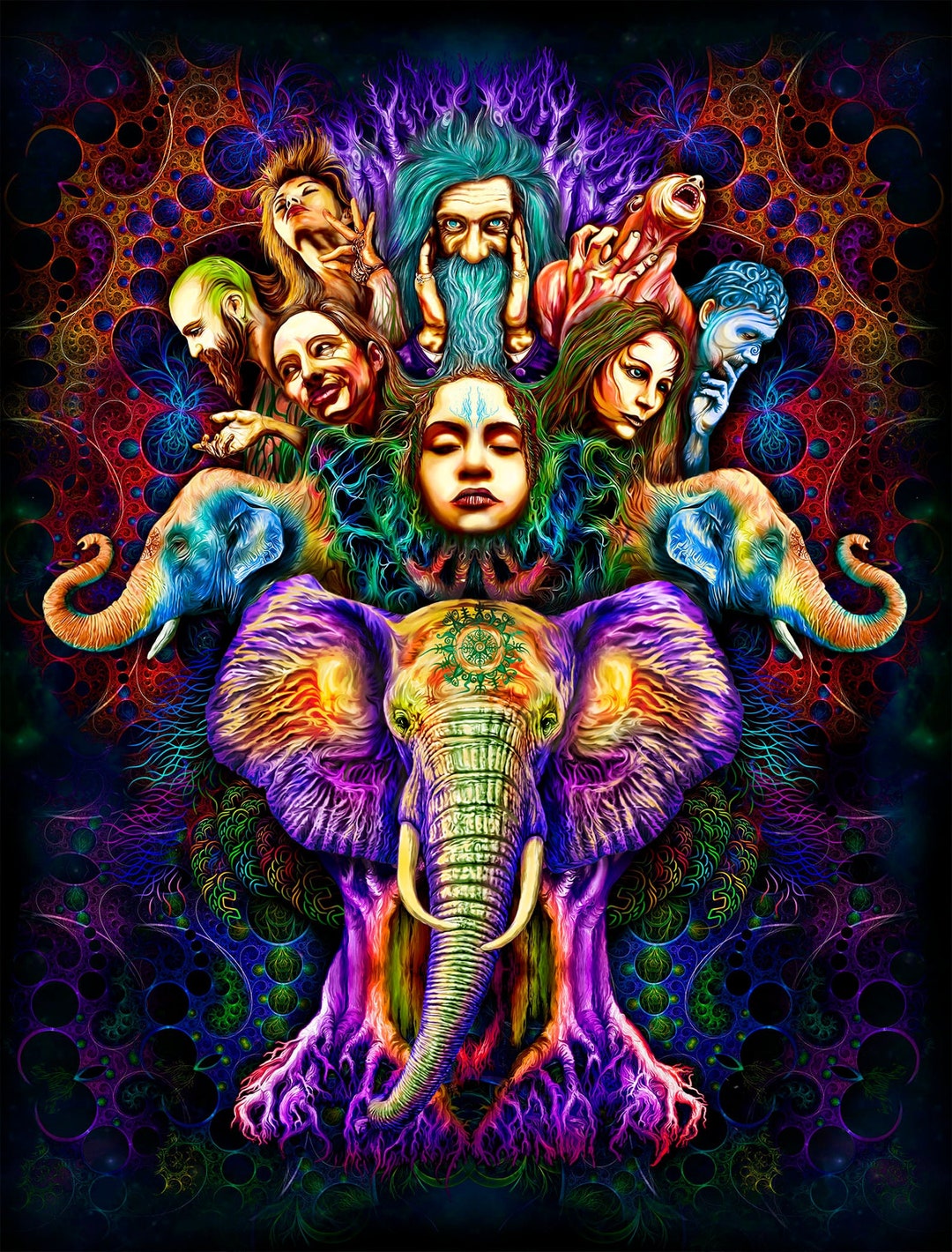 Trippy Tapestry Psychedelic Spiritual Wall Art Psyart Nature Fractal ...