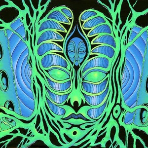 Psytrance Backdrop Spiritual Wall Tapestry Blacklight Fractal Trippy Decor Psychedelic Art UV Reactive Print Hippie Wall Hanging Yoga