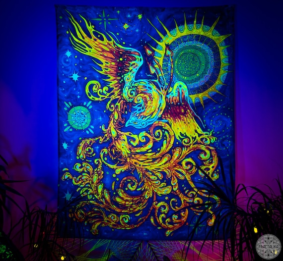 Spiritual Tapestry Psychedelic Art Print Magic Animal Tapestry Psychedelic Art Trippy Room Decor UV Blacklight Backdrop Etsy