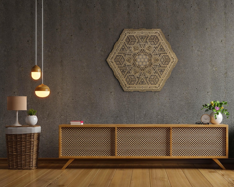 Wooden Mandala Wall Art, Yoga Wall Decor, Wood Wall Deco, Spiritual Wall Art, Meditation Home Deco, Mandala Room Deco, Bohemian Wall Hanging image 3