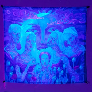 シュールなアートワーク、魔法のタペストリー、スピリチュアルなホームデコ、UV 背景、ヒッピーアート、サイケデリックな UV アート、トリッピーなデコ