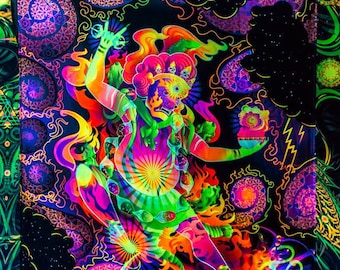 Arazzo Luce Nera 200x150 Cm - Motivo Funghi Psichedelici, Fluorescente Con Luci UV - Foto 5