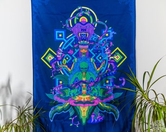 Spiritual Tapestry, Psychedelic Art Print, Magic Animal Tapestry, Psychedelic Art, Trippy Room Decor, UV blacklight Backdrop