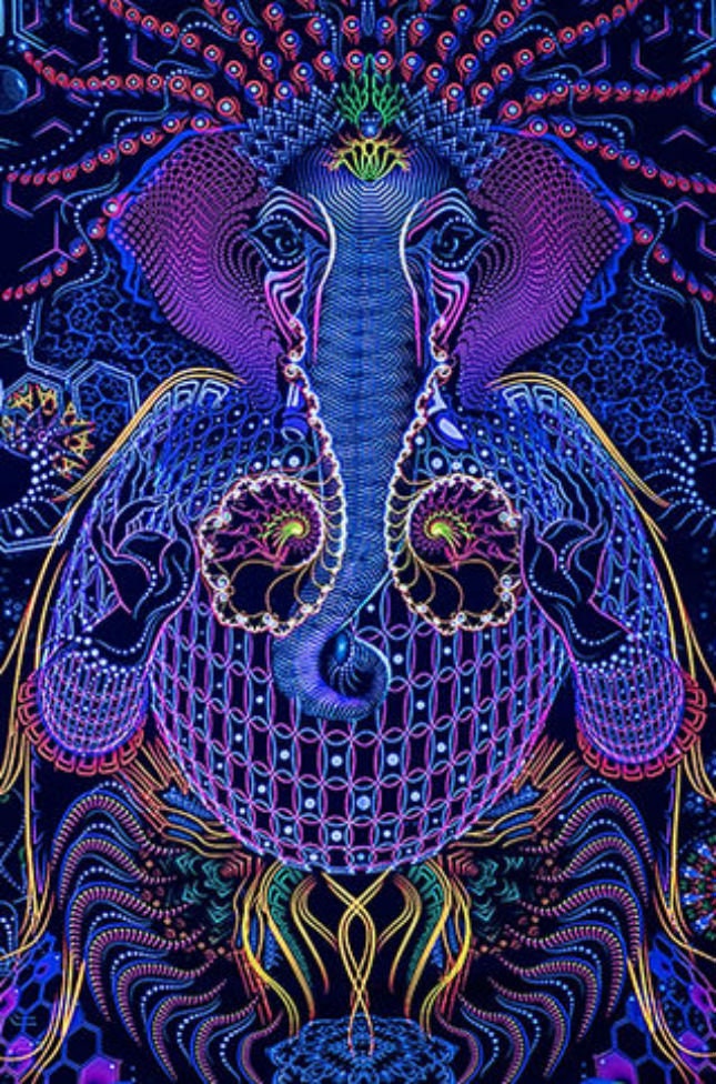 【レジンアート】モノクローム／夜光虫／蓄光／ワイドパネル 60cm × 28cm Fluorescent Blacklight Active Tapestry, UV Active Psytrance