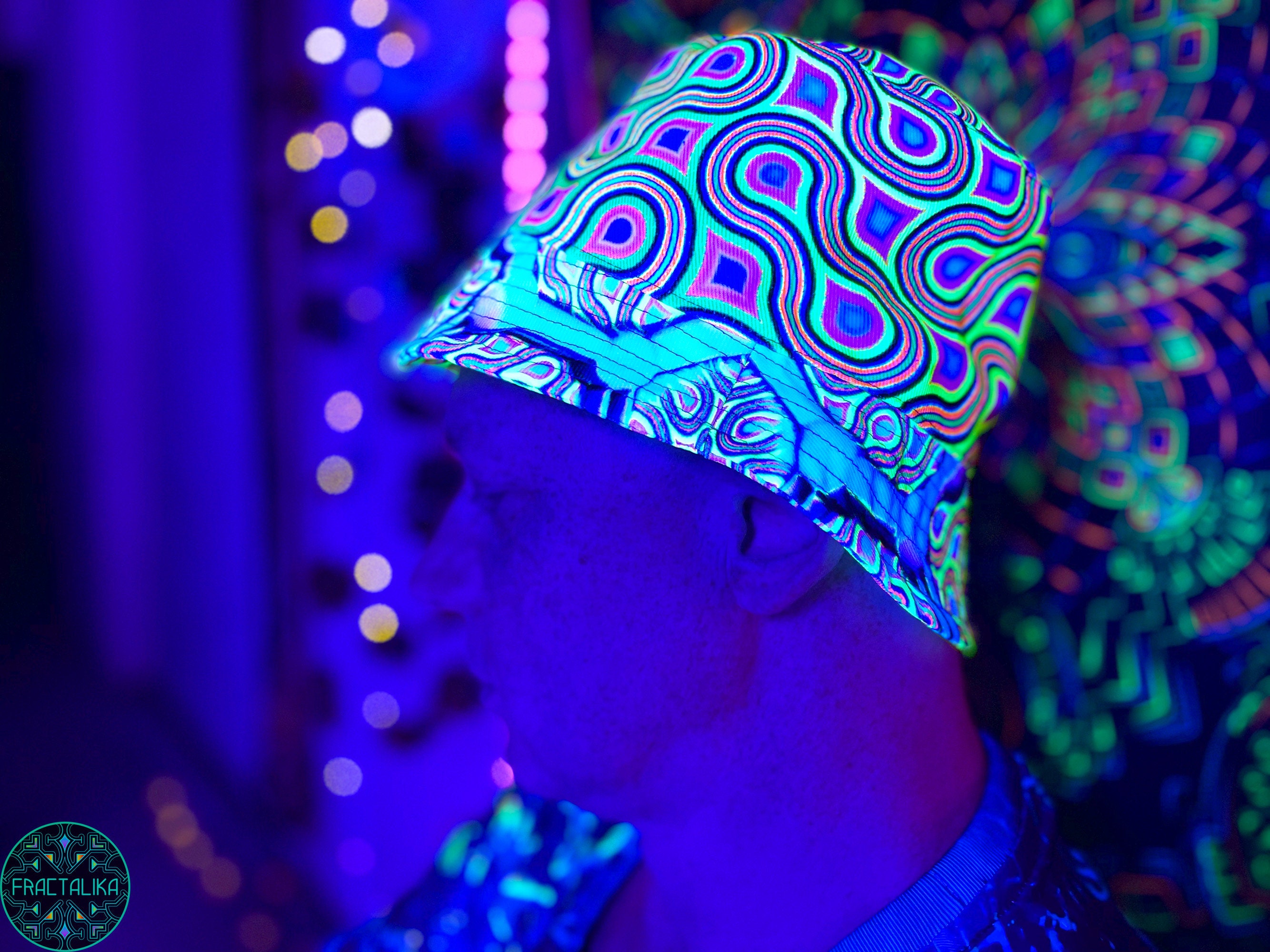 帽子 chappie Trippy Bucket Hat, Blacklight Active Panama, Festival