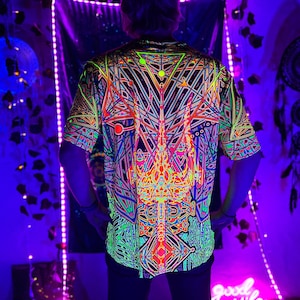 Camiseta psicodélica, atuendo para festival de psytrance, camiseta mandala, ropa fluorescente, ropa psicodélica, camiseta neón para hombre, ropa de geometría sagrada