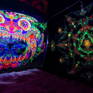 Tapisserie psychédélique UV lumière noire active toile de