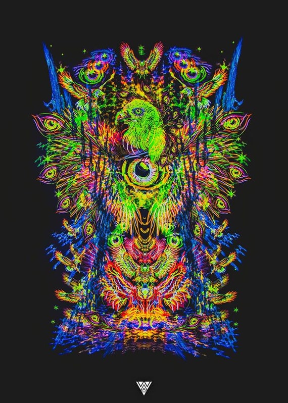 Mushroom Tapestry Psychedelic Poster Tapestry Art Blacklight UV Fluorescent