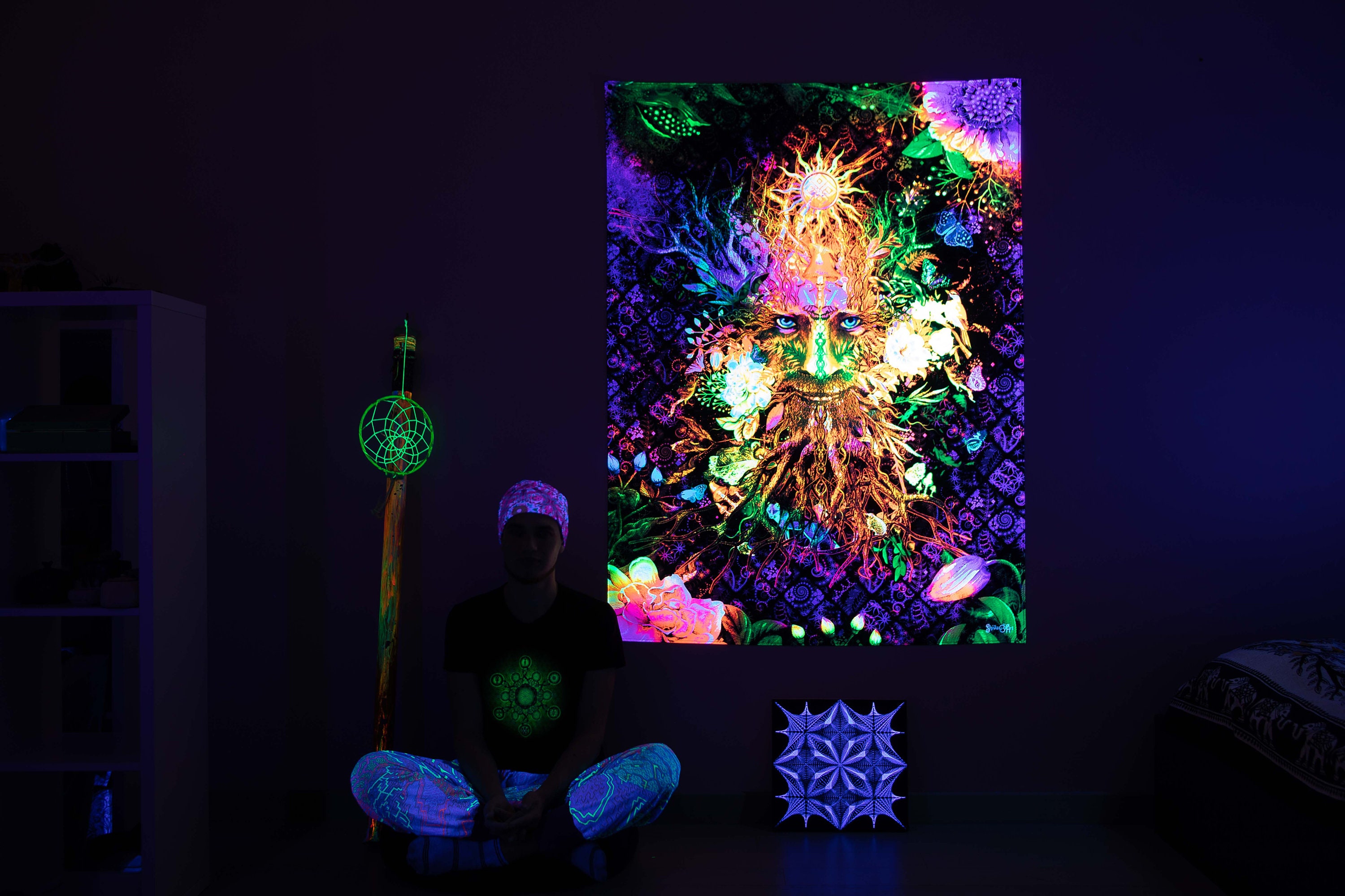 Psychedelic Wall Tapestry, Blacklight Art Nature Backdrop, UV ...