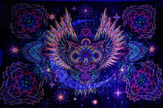 UV BACKDROP Black Light Fluorescent Glow Psychedelic Art Banner Goa Trance  Deco