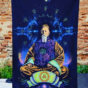 Psychedelic wall tapestry, Blacklight Art Nature UV Fluorescent Glow Psytrip Psyart Trippy Visionary Tapestry Tea Ceremony Tripvision