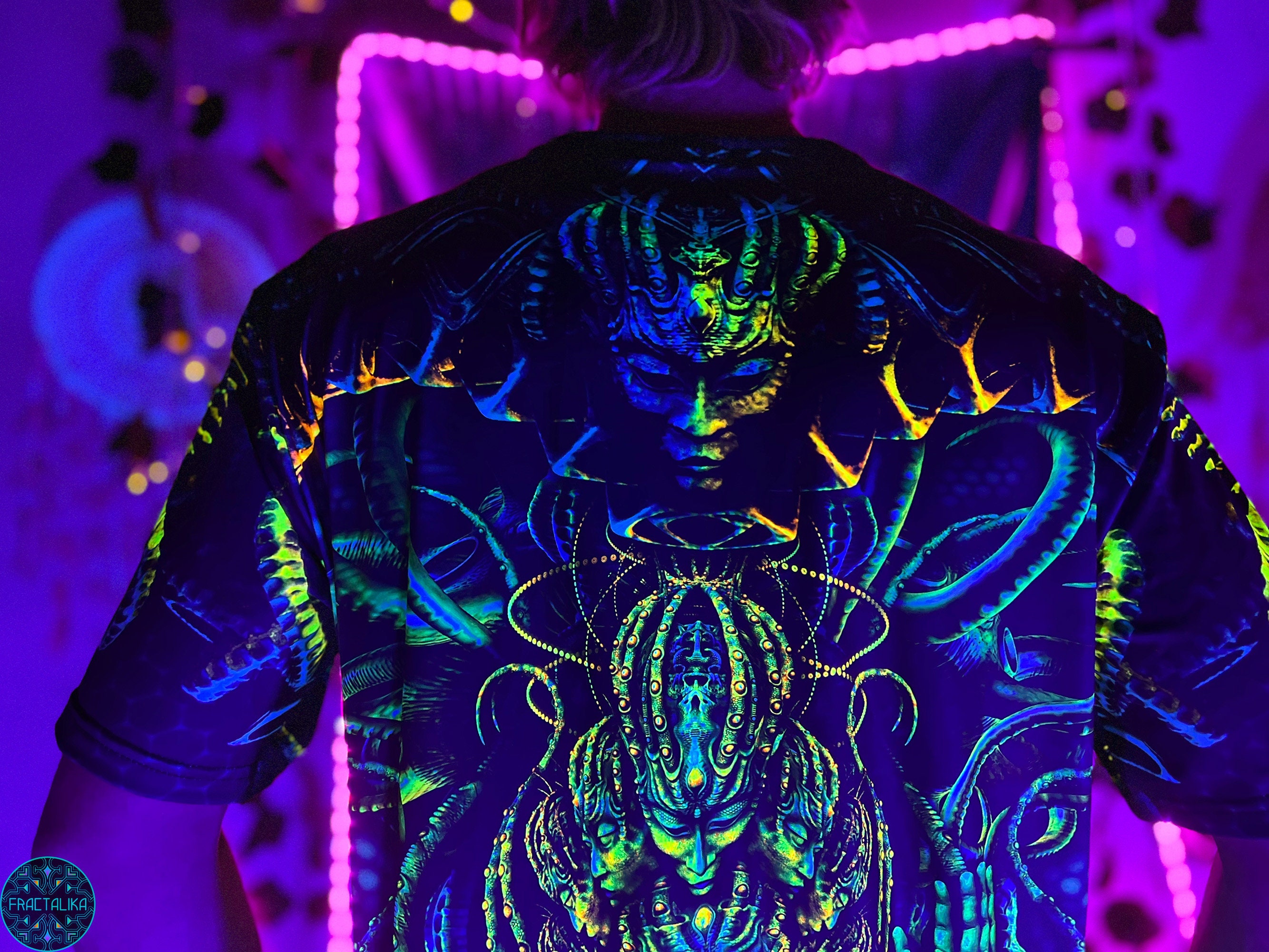 BLKFOX T-Shirt-01／BLACK × LUMINOUS (蓄光 Blacklight Fluorescent Shirt, UV Active Clothing, Ultraviolet