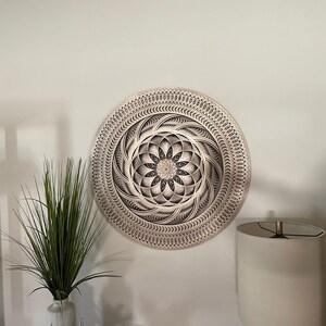Arte mural de madera con geometría sagrada, decoración de pared de yoga, mandala de madera, decoración de pared bohemia, arte mural espiritual, decoración de sala de meditación, decoración de yoga para el hogar. imagen 9