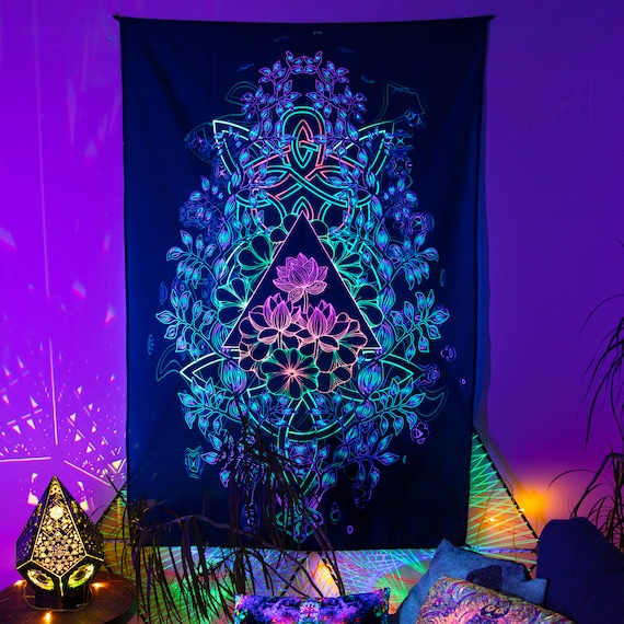 Acid Backdrop, Forest Deco, Hippie Wall Art, Meditation Fractal Art, Esoteric Art, Blacklight Artwork, Party Decoration, Yoga Wall Art