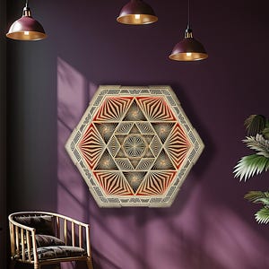 Wood Wall Hexagon Lamp, Geometric Boho Light, Wood Lighting, Glowing LED Mandala, Interior  Decorative Lamp, Multi Color Changing Fixture