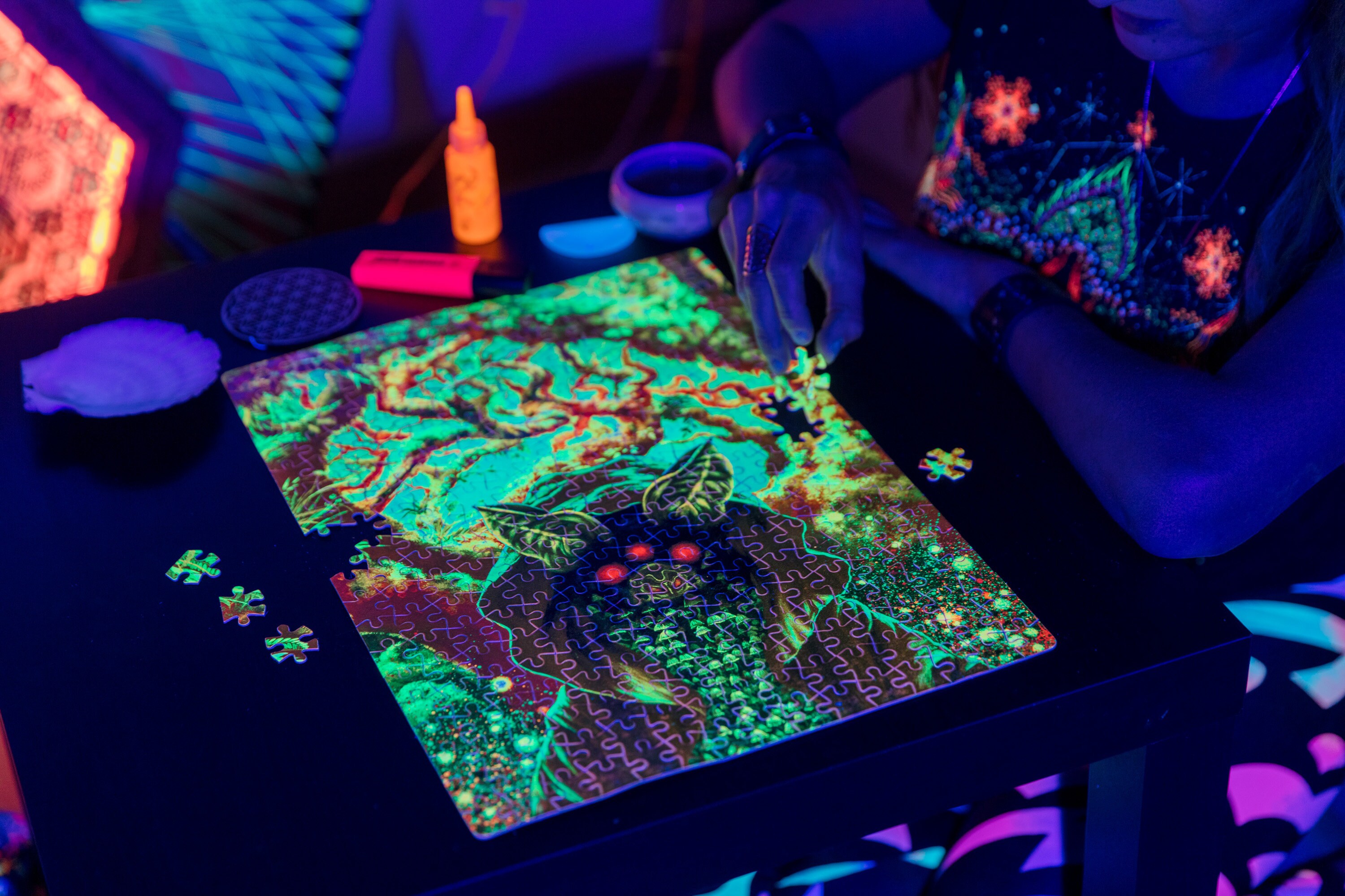 Mushroom Trippy Puzzle, Blacklight Puzzle, Brain Games Puzzle, Art