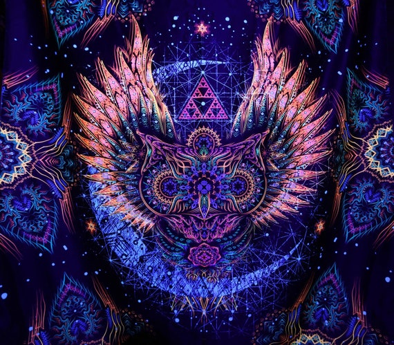 Toile Murale Psychédélique UV - Tenture Fluo Lumière Noire - Art Mandala - Inde