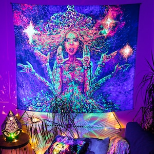 Decorazione spirituale per la casa, arte hippie, fondale psichedelico, gobelin trippy, decorazione fantasy, gobelin fluorescente, arte mistica, regalo yoga