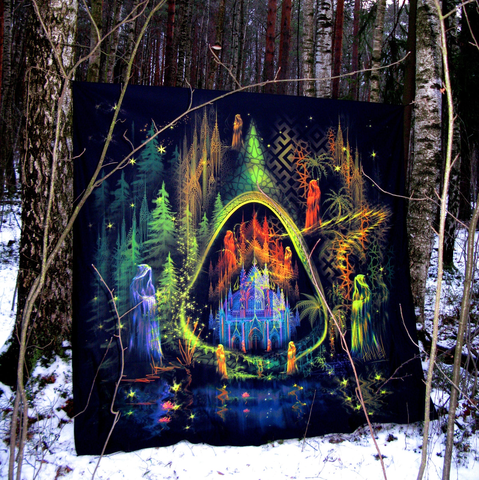 Trippy Tapestry Blacklight Tapestry UV Painting Psychedelic Etsy