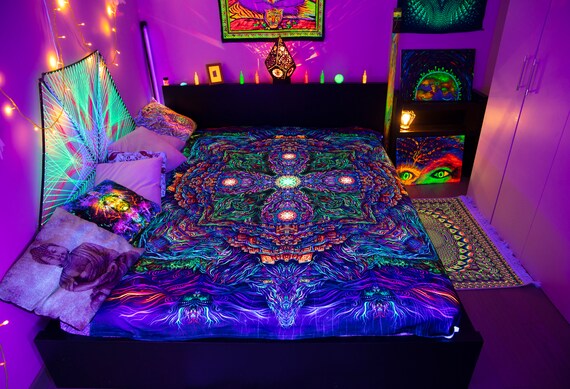 Mandala UV Bedsheet Fleece Blanket Bedspread Ethnic Blanket