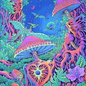 Ultraviolet UV Backdrop Blacklight Artwork, Trippy Wall Hanging, Hippie Psychedelic Tapestry, Acid Visionary Art Poster For Bedroom Decor