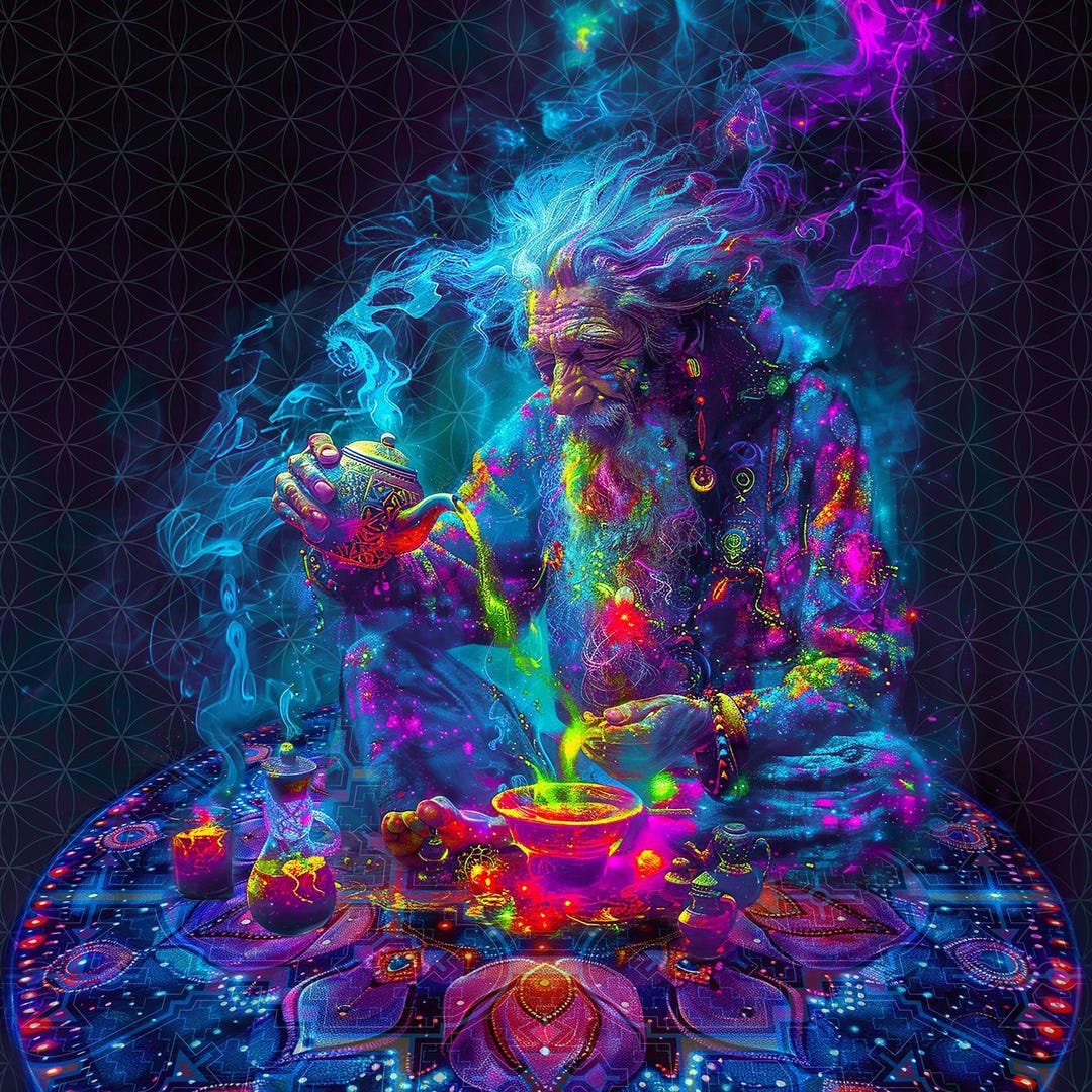 Psychedelic Tea Ritual UV Reactive Tea Ceremony Tapestry: Psychedelic Neon Art - Etsy