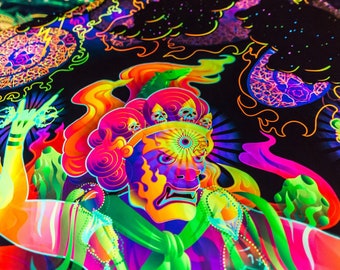 Hayagrivaタペストリー：サイケデリックな蛍光UV反応性ウォールアート